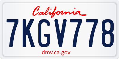 CA license plate 7KGV778