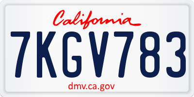 CA license plate 7KGV783