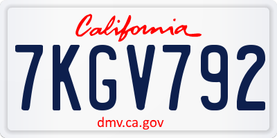 CA license plate 7KGV792