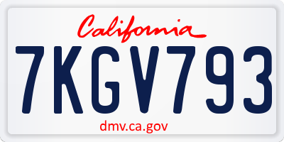 CA license plate 7KGV793