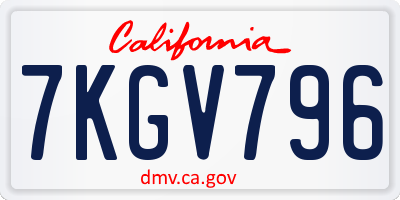 CA license plate 7KGV796