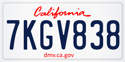 CA license plate 7KGV838
