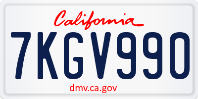 CA license plate 7KGV990
