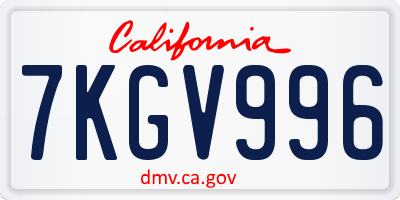 CA license plate 7KGV996