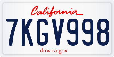CA license plate 7KGV998