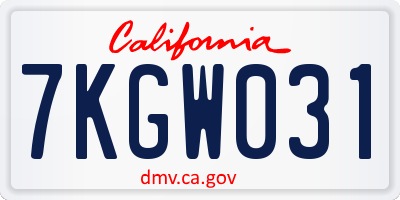 CA license plate 7KGW031