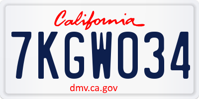 CA license plate 7KGW034