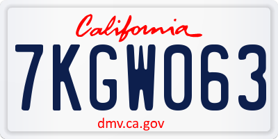 CA license plate 7KGW063