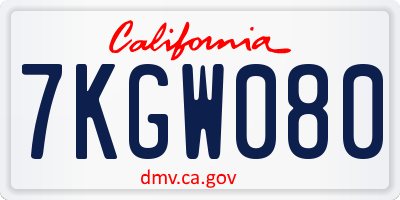 CA license plate 7KGW080