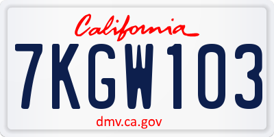 CA license plate 7KGW103