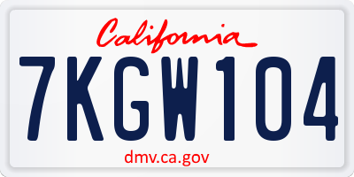 CA license plate 7KGW104