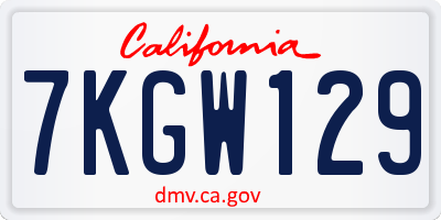CA license plate 7KGW129