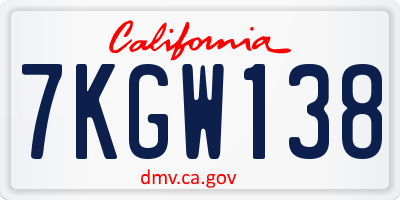 CA license plate 7KGW138