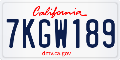 CA license plate 7KGW189