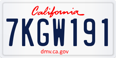 CA license plate 7KGW191