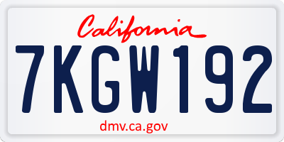 CA license plate 7KGW192