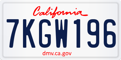 CA license plate 7KGW196