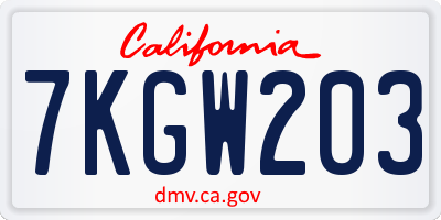 CA license plate 7KGW203