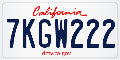 CA license plate 7KGW222