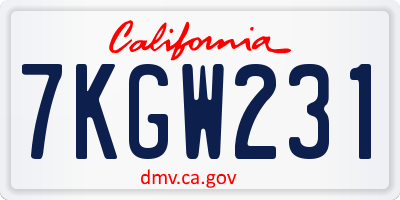 CA license plate 7KGW231
