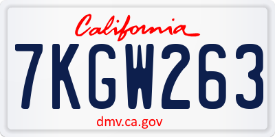 CA license plate 7KGW263