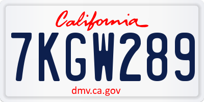 CA license plate 7KGW289