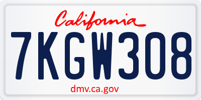 CA license plate 7KGW308
