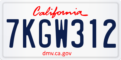 CA license plate 7KGW312
