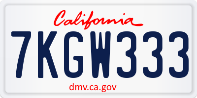 CA license plate 7KGW333
