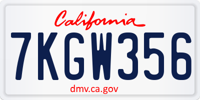 CA license plate 7KGW356