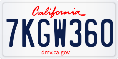 CA license plate 7KGW360