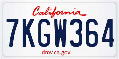 CA license plate 7KGW364
