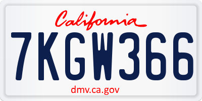 CA license plate 7KGW366