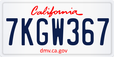 CA license plate 7KGW367