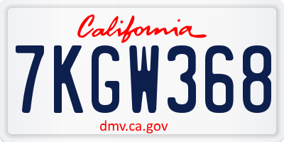 CA license plate 7KGW368