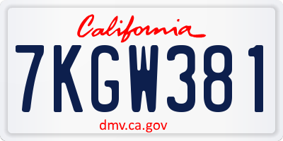 CA license plate 7KGW381