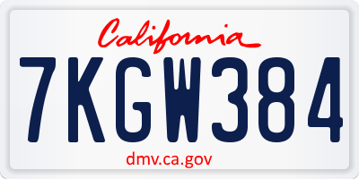 CA license plate 7KGW384