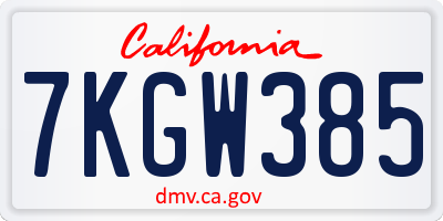 CA license plate 7KGW385