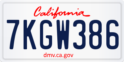 CA license plate 7KGW386