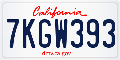CA license plate 7KGW393