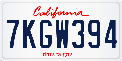 CA license plate 7KGW394