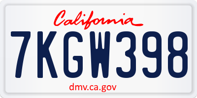 CA license plate 7KGW398
