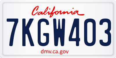 CA license plate 7KGW403
