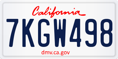 CA license plate 7KGW498