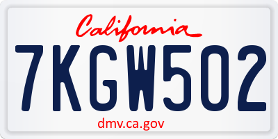 CA license plate 7KGW502