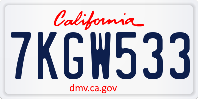CA license plate 7KGW533