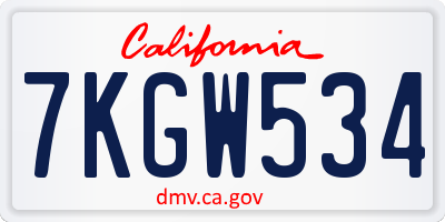 CA license plate 7KGW534