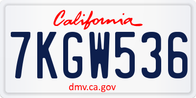 CA license plate 7KGW536