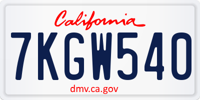 CA license plate 7KGW540
