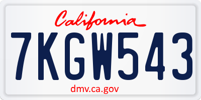CA license plate 7KGW543
